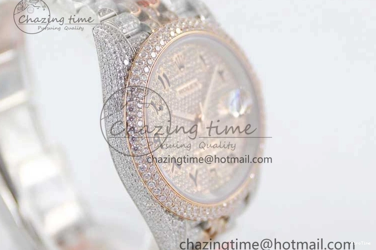 MiroTime 1229 Affordable Datejust 41 SS RG Full Diamonds TWF 1:1 Best Edition Arabic Markers Dial on Jubilee Bracelet A 2385